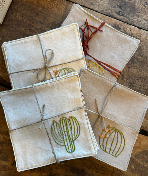 Hand Stitched Cactus Cocktail Napkins/Coasters